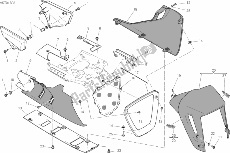 All parts for the Fairing of the Ducati Diavel Xdiavel Brasil 1260 2018